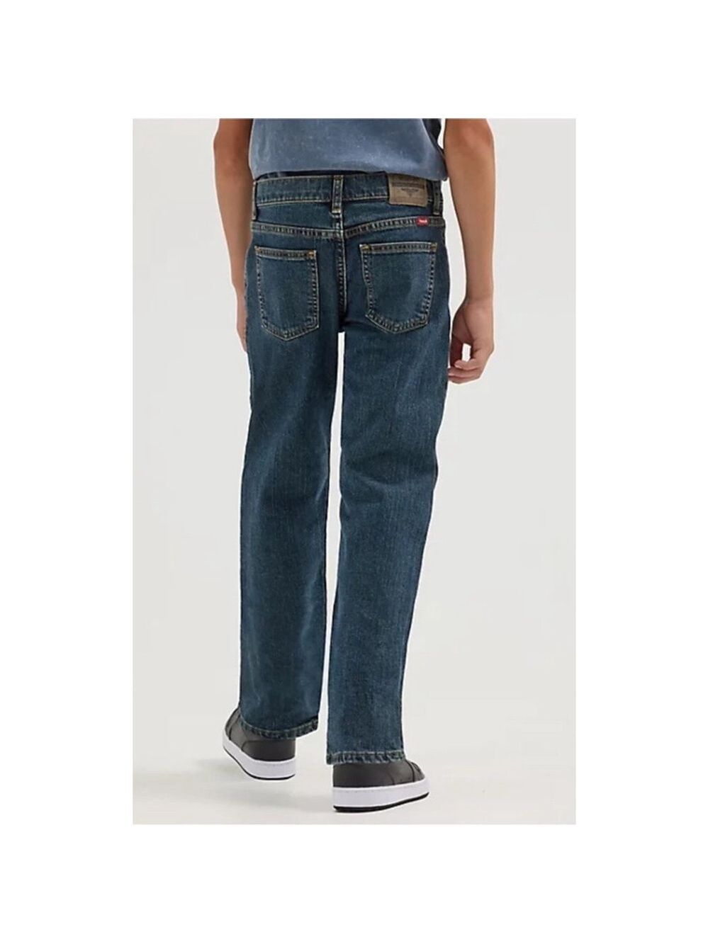 Boy's Wrangler Classic Straight Denim Blue Jeans size 14 husky Whiskered Stretch